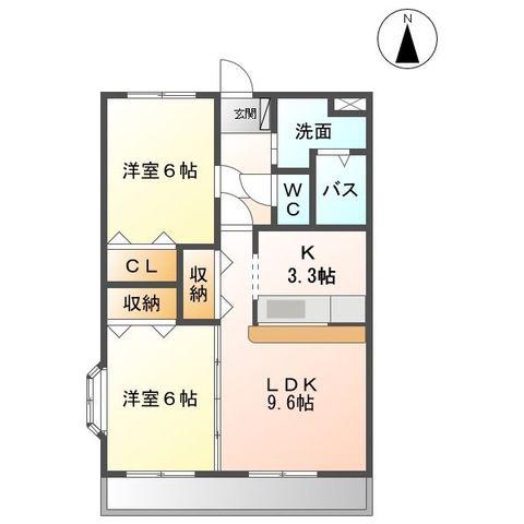 グランディールK(2LDK/2階)の間取り写真