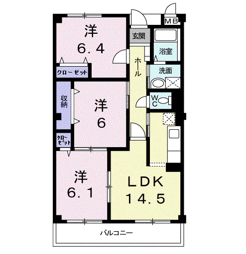 ブィオラヒルズ(3LDK/4階)の間取り写真