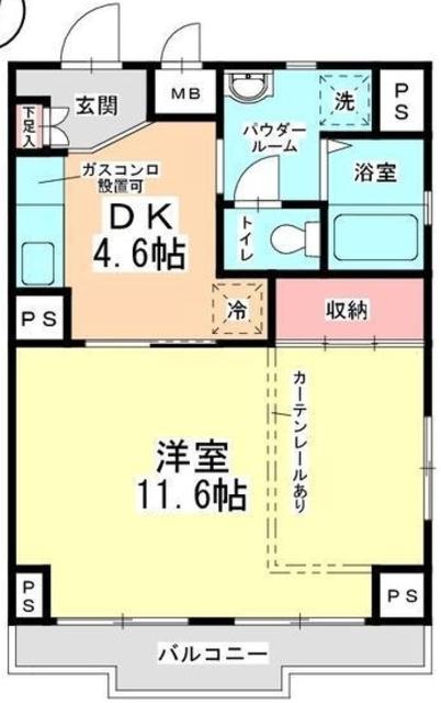 ヒルズ緑町(1DK/3階)の間取り写真