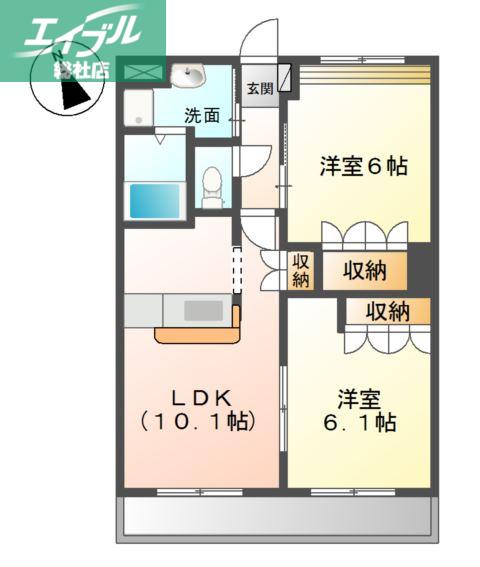 エスペランスコート(2LDK/2階)の間取り写真