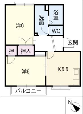 フレグランス砂田B棟(2K/1階)の間取り写真