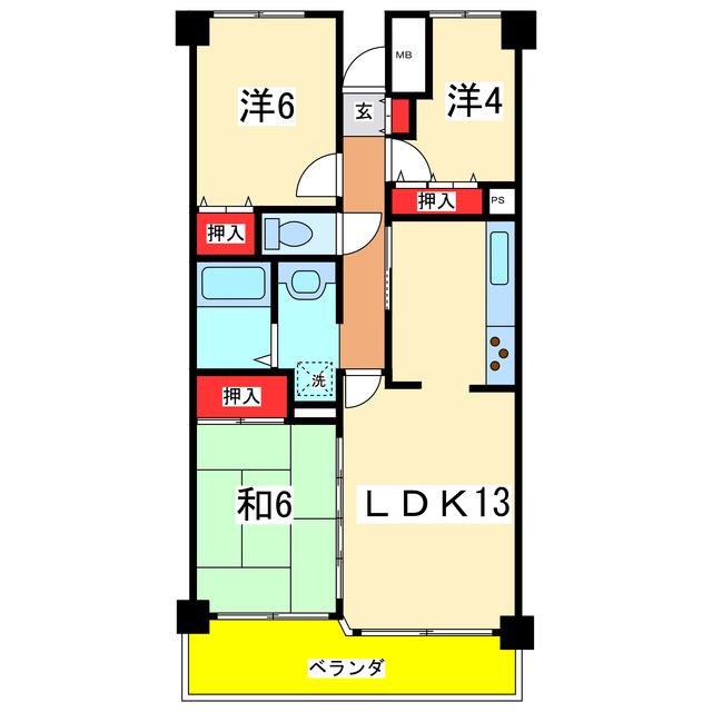 カレントさくらII(3LDK/4階)の間取り写真