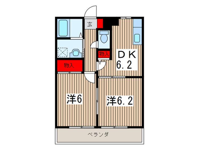 グリーンエコビレッジ(2DK/2階)の間取り写真