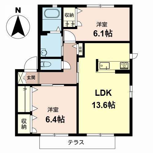コンフォート津久野(2LDK/1階)の間取り写真