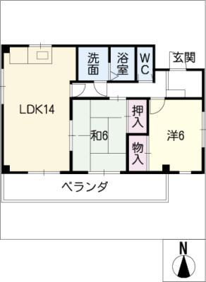 パレ・ヒロコウジ(2LDK/4階)の間取り写真