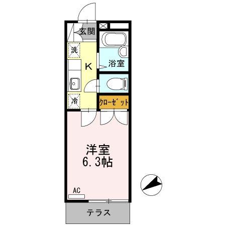 第IIメゾン谷端(1K/1階)の間取り写真