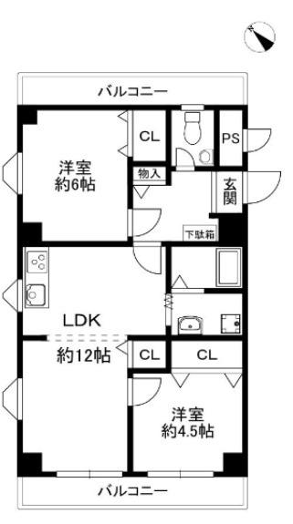 SHALOM HIRANO(2LDK/2階)の間取り写真