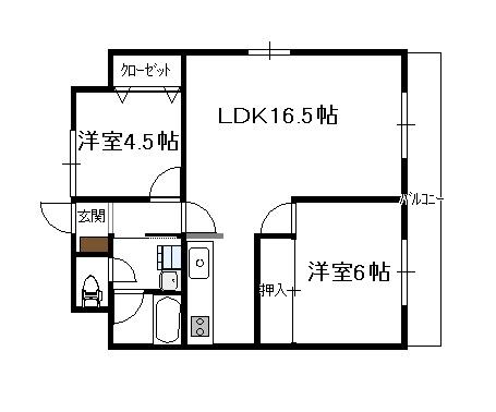 エラン宮崎1番館(2LDK/2階)の間取り写真