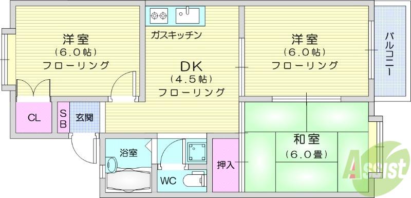 ファーストフラッツ(3DK/2階)の間取り写真