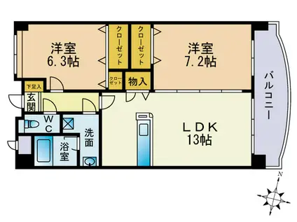 シャルドーネ石丸(2LDK/2階)の間取り写真