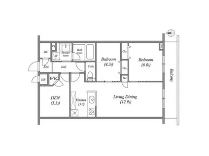 PRIMEGARDENWAKAGI(3SLDK/4階)の間取り写真