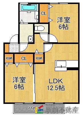 グランド・コート B棟(2LDK/2階)の間取り写真
