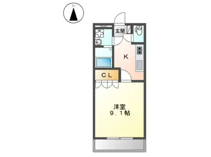 エレガントヒルズ(1K/1階)の間取り写真