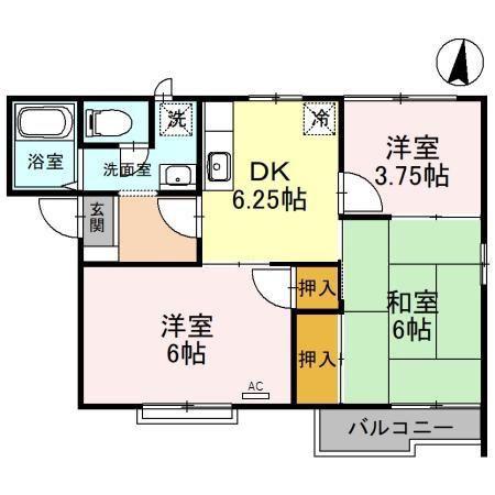 リッチハイム桜(3DK/2階)の間取り写真