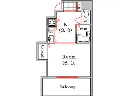 ロイヤルヒルI(1K/9階)の間取り写真