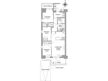 コンフォリア・リヴ坂富(3LDK/1階)の間取り写真