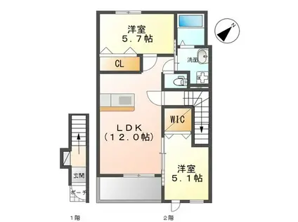 コリーヌ・ヴァンベール(2LDK/2階)の間取り写真