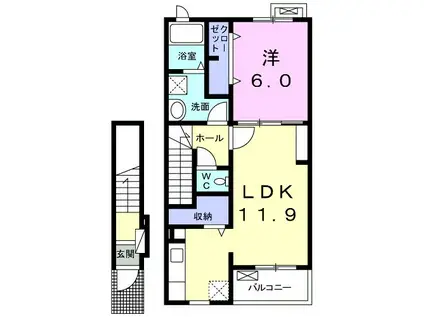 プラスターラー.エス 壱番館(1LDK/2階)の間取り写真
