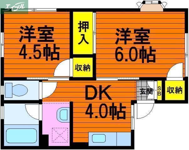 シティハイムカトレア(2DK/1階)の間取り写真