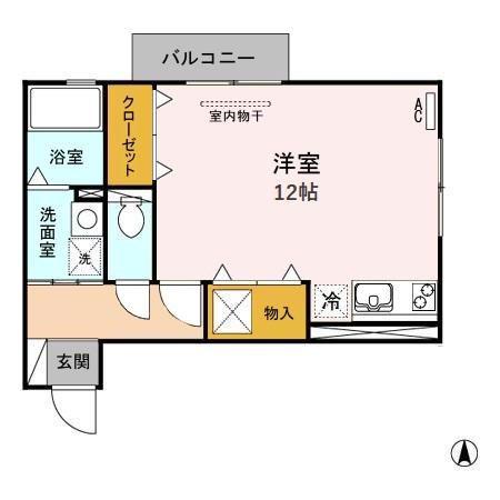 レセンテ花水木 A棟(ワンルーム/1階)の間取り写真
