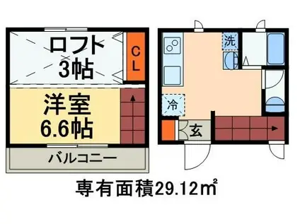 アフェット検見川(1DK/1階)の間取り写真