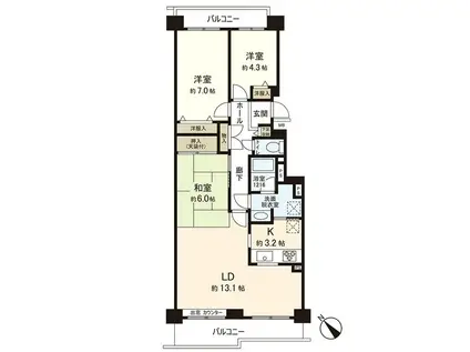 パークアベニュー弐番館(2LDK/7階)の間取り写真