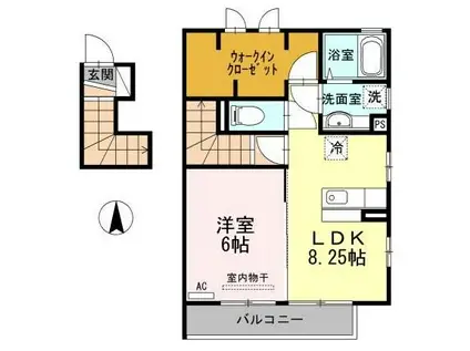 エクセレント(1LDK/2階)の間取り写真