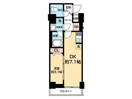 AZEST王子神谷(1DK/6階)の間取り写真
