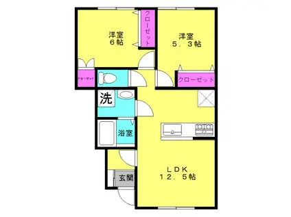 メゾンドティラミス A棟(2LDK/1階)の間取り写真