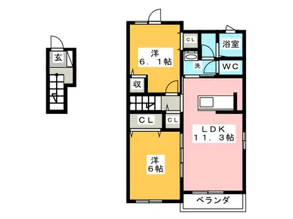 ノーヴァワイ I(2LDK/2階)の間取り写真