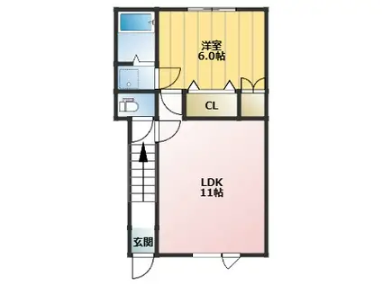 FEEL FINE 浜館(1LDK/2階)の間取り写真