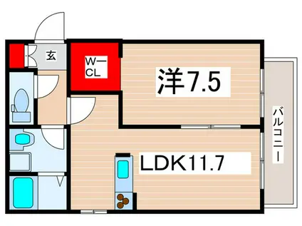 カムリガーデン(1LDK/2階)の間取り写真