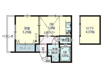 TERUMA MARE 鷹匠町(1DK/2階)の間取り写真