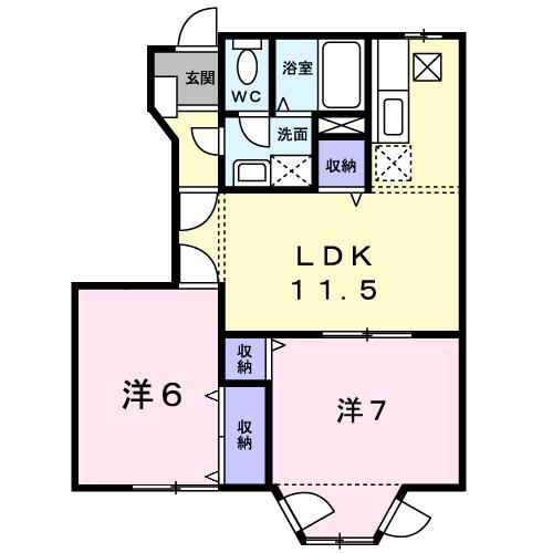 カラジューム雅B(2LDK/1階)の間取り写真