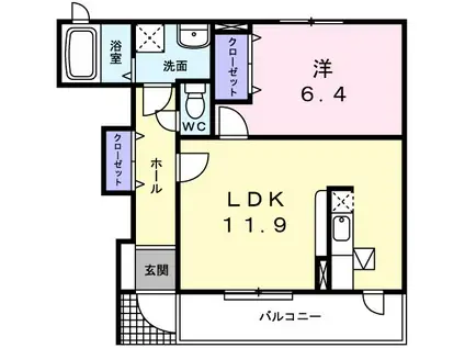 ネオハイツ マツミ(1LDK/1階)の間取り写真