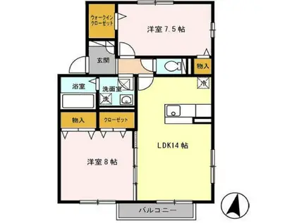 グランドヒルズ(2LDK/2階)の間取り写真