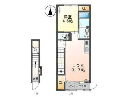 APGヴィラ徳倉A(1LDK/2階)の間取り写真
