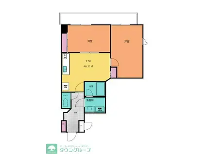 アロー芝山(2DK/2階)の間取り写真