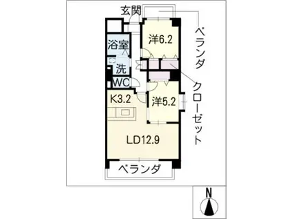 エクセレント高見(2LDK/3階)の間取り写真