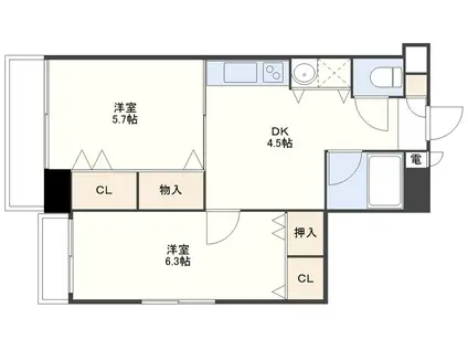 ルクソール錦(2DK/5階)の間取り写真