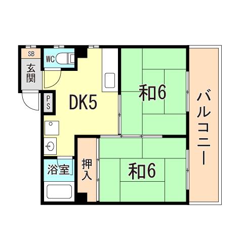 西新町マンション(2DK/5階)の間取り写真