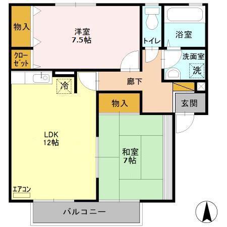 エルクレールD棟(2LDK/2階)の間取り写真