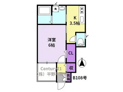 ALLEY7 B棟(1K/1階)の間取り写真