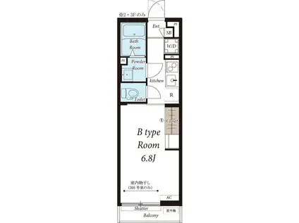 リブリフローラルコート(1K/2階)の間取り写真