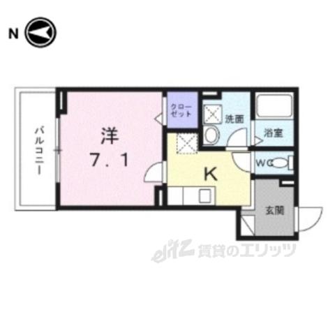 ヒカルサ京都大宮中林Ⅰ(1K/2階)の間取り写真