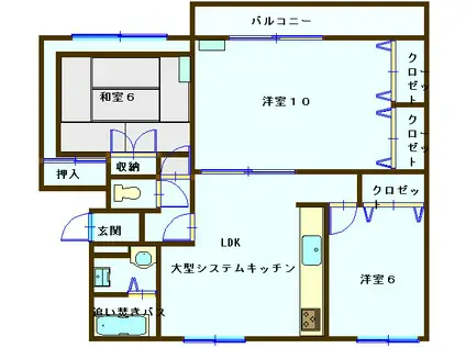 レインボーハウス勾当水5号棟(3LDK/2階)の間取り写真