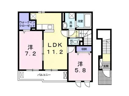 JR山陽本線 安芸中野駅 徒歩27分 2階建 築6年(2LDK/2階)の間取り写真