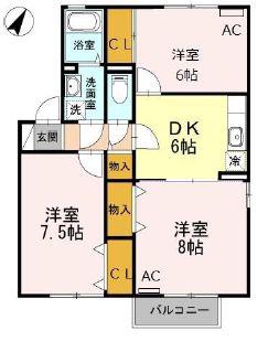 グレイス・クレセント A棟(3DK/2階)の間取り写真