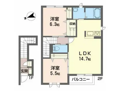 グリーンフォレスト(2LDK/2階)の間取り写真