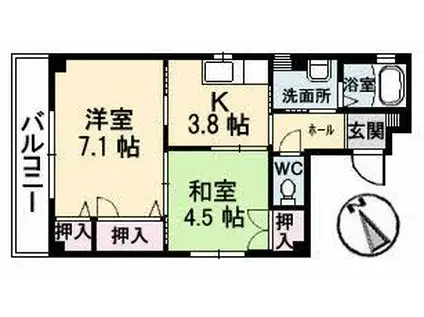 クレール鶴見(2K/4階)の間取り写真